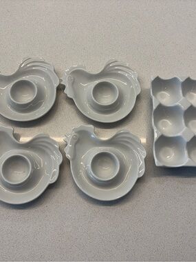 Eggs Gone Wild - White Ceramic Chicken Egg Holders Set